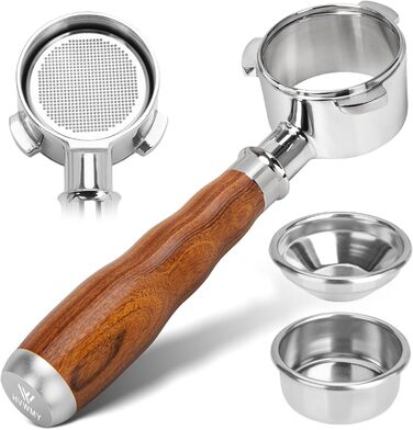 Бездонний портафільтр 54 мм з трьома вушками для кавомашин Breville Barista BES870/878/880, з двома фільтраційними кошиками та ручкою з горіха