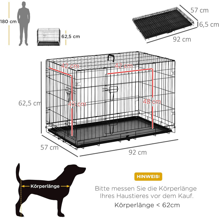 Клітка для собак PawHut з замком, подушкою та столиком, 80x56x63 см (чорний)