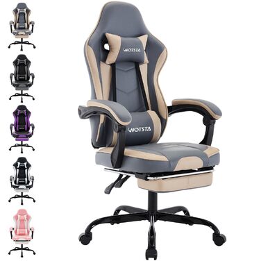 Геймерське крісло Ergonormic з підставкою для ніг, регульованою підтримкою спини, темно-сіре (синьо-бежеве)