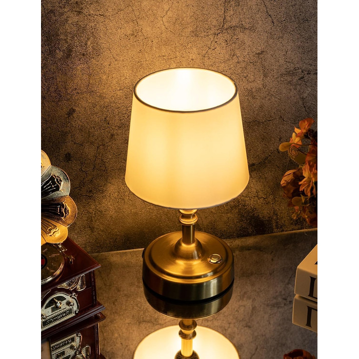 Бездротова настільна лампа з акумулятором 4000mAh, тепле світло 2700K, сенсорне управління, з адаптером/кабелем, для спальні, подарунок (золотиста)