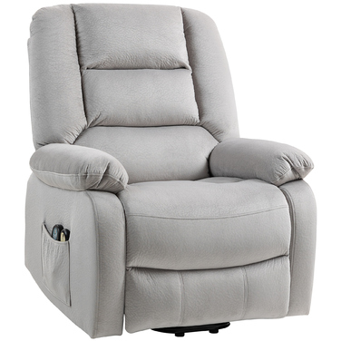 HOMCOM Power Lift Recliner Chair with Power Lift, TV Recliner with Vibration Massage, Reclining Function, Massage Chair with Heat, Footrest, Side Pocket, Timer, Light Grey | Aosom