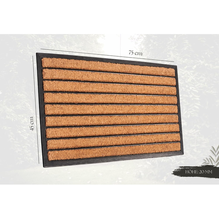 Килимок Hanse Home кокосовий для дому та вулиці 45x75 см (смуги) - вологостійкий, антиковзний килимок для входу, тераси, коридору