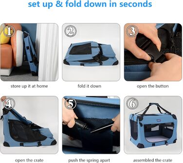 Транспортний бокс для тварин Petprsco з м'якими стінками, 3-дверний, для котів та маленьких собак, блакитний, 60x42x42 см