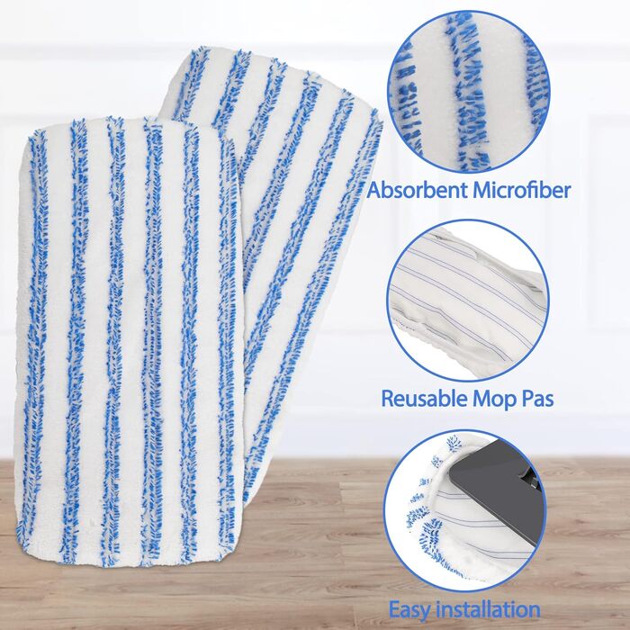 MASTERTOP 3-Piece Microfiber Mop Heads, Reusable for Large Surfaces, Microfiber, Flat Mop Head, Wet or Dry Floor Cleaning, Only for MASTERTOP Mop