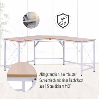 HOMCOM L-Shaped Desk Corner Desk 150x150x76cm Corner Desk Made of MDF in Natural Color for Home Office & Study