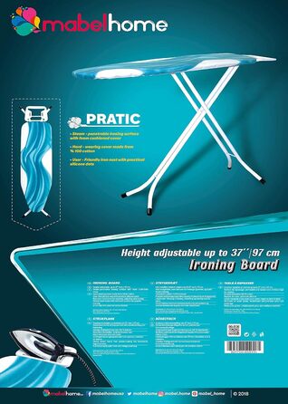 Прасувальна дошка Mabel Home регульована, розкішна, на 4 ніжках, з додатковим чохлом, синьо-білий візерунок