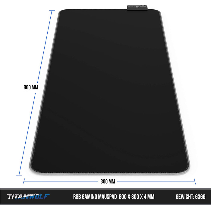 Ігровий килимок для миші TITANWOLF RGB XXL (800x300 мм) з LED-підсвіткою, 11 режимів освітлення, вологостійкий, чорний