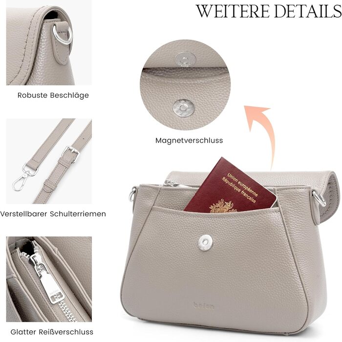 Сумка жіноча через плече Befen зі шкіри, середнього розміру, RFID захист, сіра