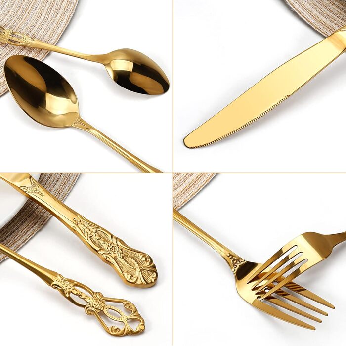 Набір столових приборів 20 предметів Vintage Palast з нержавіючої сталі на 4 особи, золотий, полірований, для посудомийної машини