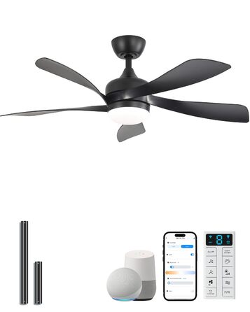 Стельовий вентилятор Sofucor Smart з підсвічуванням 132 см, сумісний з Alexa/APP, пульт, 3 режими світла, таймер, 6 швидкостей, тихий DC для вітальні (Чорний)