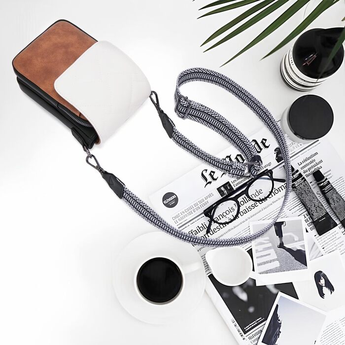 Сумка-органайзер на шию MUIIKOLA для телефону з RFID-захистом, велика місткість, екошкіра, гаманець, широка лямка, чорно-коричнево-біла