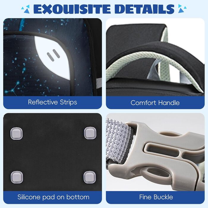 Шкільний рюкзак для підлітків 46L, рюкзак для школи, гімназії, старшої школи з нагрудним ременем, світловідбиваючими елементами, відділенням для 17.3' ноутбука, чорний (Casual-5255)