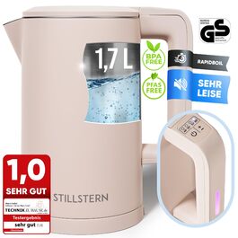 Електричний чайник Stillstern з регулюванням температури (40-100°C), 1.7л, 2200Вт, нержавіюча сталь, функція підігріву 12г, бежевий