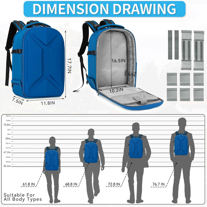 Рюкзак для фотокамери з жорстким корпусом, водонепроникний, ударостійкий, з відділенням для ноутбука 15,6 дюймів та кріпленням для штатива, сумісний з Canon/Nikon/Sony (Блакитний)