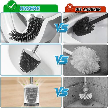 Набір для туалету: щітка для унітазу з тримачем, нержавіюча сталь та силікон, настінний кріплення, чорний колір (Weiß B)