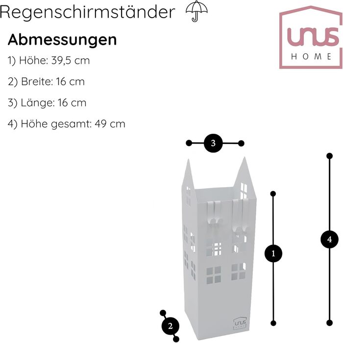 Стійка для парасоль з піддоном для води, 4 гачки, 16x16x49 см, білий колір, UNUS