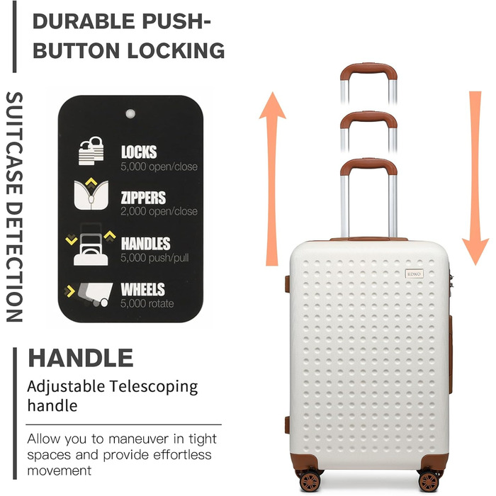 Чемодан-тележка KONO з жорсткою оболонкою, 76 см, 100 л, білий