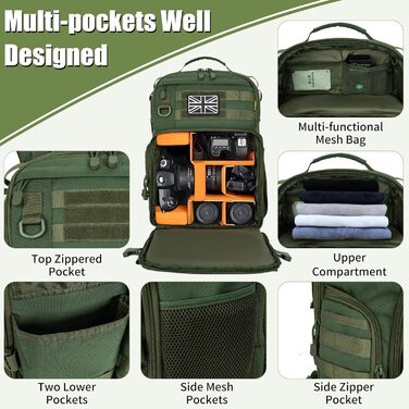 Рюкзак для камери з відділенням для ноутбука 15.6 дюймів - водонепроникний рюкзак для фототехніки, міцний, сумісний з Canon, Nikon, DJI | Знімний підкладковий вкладиш | Ремінь для штатива (Зелений)