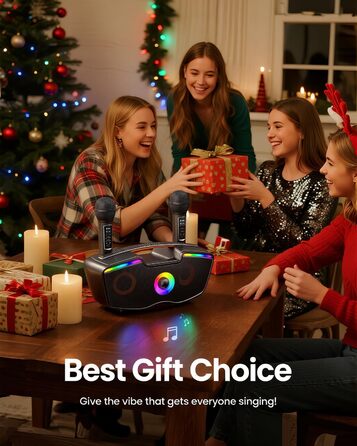 Bluetooth-караоке машина для дорослих та дітей, портативна 80W акустика з 2 бездротовими мікрофонами, регулятором ехо, підтримка USB/AUX/TF-картки, ідеальний подарунок для дому та вулиці