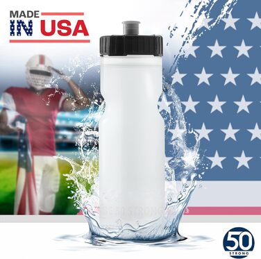 50 Strong Sport Squeeze Water Bottles - Set of 6 - Team Pack 22 oz BPA Free Bottle Easy Open Push/Pull Cap - Multiple Colors Available (Transparent)