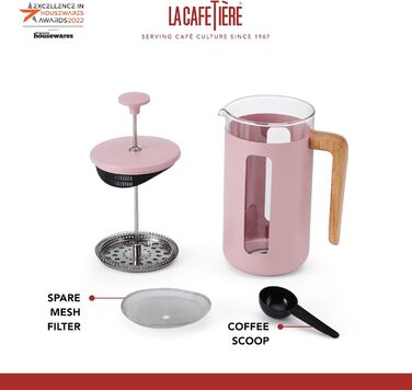 Френч-прес La Cafetière Pisa 350 мл, боросилікатне скло, нержавіюча сталь, рожевий, для меленої кави та чаю