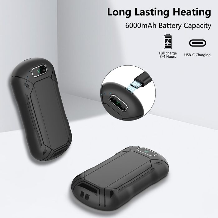 Електричні грілки для рук 2 шт., 6000 мАг, перезаряджувані, магнітні, 3 режими нагріву, USB, для жінок, чоловіків, дітей