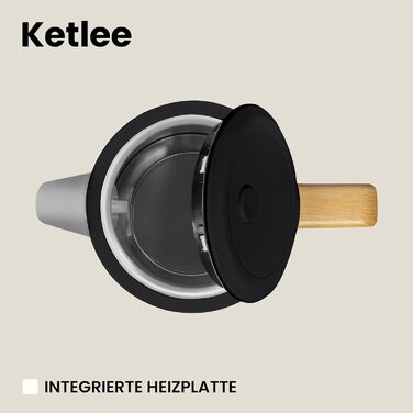 Електричний чайник ZEEGMA KETLEE 1,7 л бездротовий, з нержавіючої сталі, для чаю та кави, 2200 Вт, індикатор рівня води, автоматичне відключення, сучасний дизайн (білий/чорний)