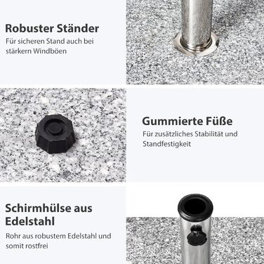 Paramondo Umbrella Stand - Granite Umbrella Stand, Square, 48 x 48 cm, with adapter sleeves, for medium-sized umbrellas