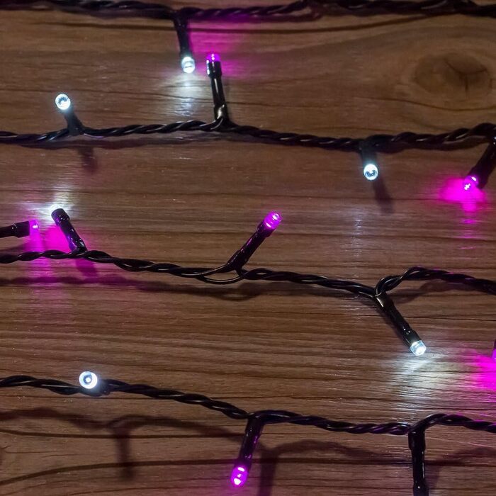 LED гірлянда WISD 13м, 200 LED, рожево-біла. Диммування, 12 режимів, таймер, EU штекер. Декоративне освітлення для дому, балкону, саду.