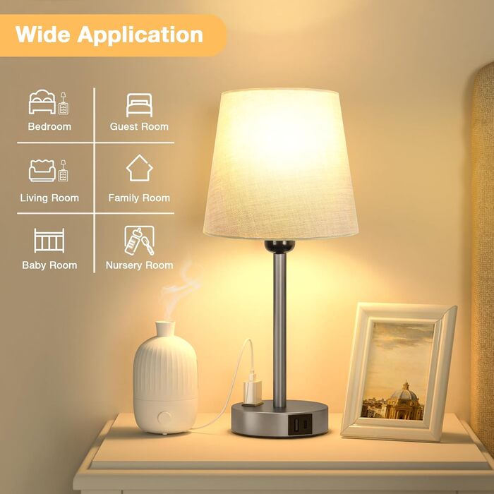 Настільна лампа Kakanuo з торшером, 2 шт. з USB-портами та диммуванням, для спальні, вітальні, дитячої кімнати, офісу (сірий)