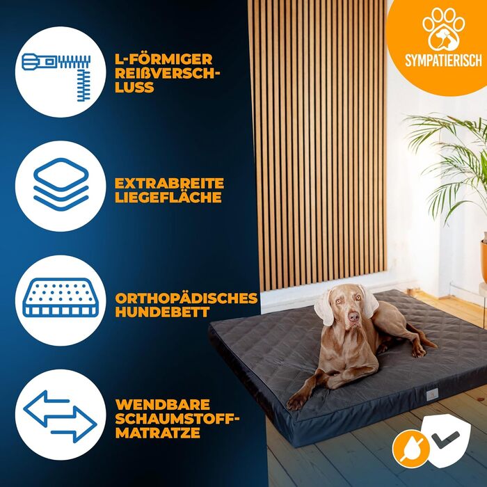 Orthopedic Dog Bed [Waterproof] - Your Furry Friend's New Favorite Dog Mat, Non-Slip Dog Cushion, Dog Basket, Dog Bed, Washable Cover | Small to Large Dogs | 90x80x8 cm (XL (130x120x9cm))