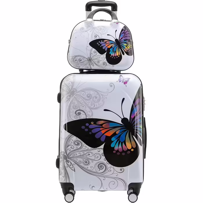 Набір валіз BEIBYE Butterfly 2060 з TSA-замком, 4 штуки: жорсткий пластиковий чемодан на колесах, ручна поклажа та б'ютікейс (XL 75 см + S б'ютікейс)