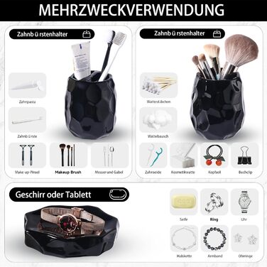 Набір аксесуарів для ванної кімнати, 4 шт: диспенсер для мила, мильниця, тримач для зубних щіток, стаканчик для зубних щіток, органайзер для ванної кімнати (Чорний)