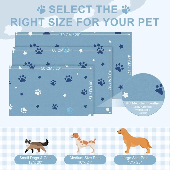Килимок під миску для собак BLESWIN 30x50 см, синій, антиковзкий, для цуценят, що бризкають