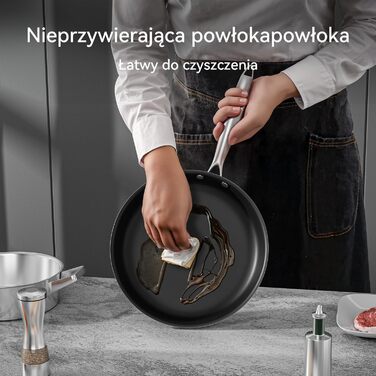 Набір сковорідок COOKNANO 3 шт. з нержавіючої сталі з антипригарним покриттям, 20/24/28 см, ергономічна ручка, для всіх типів плит і духовок
