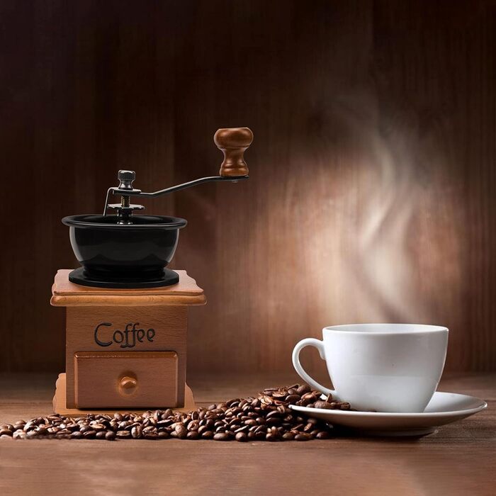 Ручна кавомолка Vintage: антична дерев'яна кавомолка з регулюванням ступеня помелу для дому, офісу та подорожей