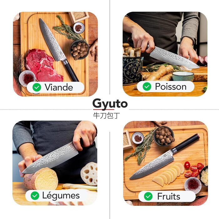 Професійний кухонний ніж KOTAI Gyuto 20 см, японський стиль, ручна робота, ультрашарпий 440C нержавіючий метал