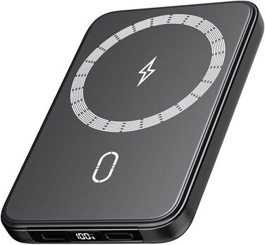 Power Bank Riapow 10000mAh з бездротовою зарядкою, PD 20W, USB-C, LED-індикатор (Чорний)