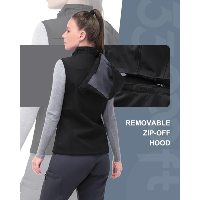 Жіночий софтшеллова жилетка 33000ft з капюшоном, флісовою підкладкою, водонепроникна та вітрозахисна спортивна жилетка з 5 кишенями для їзди на конях, бігу, походів, XXL, чорний