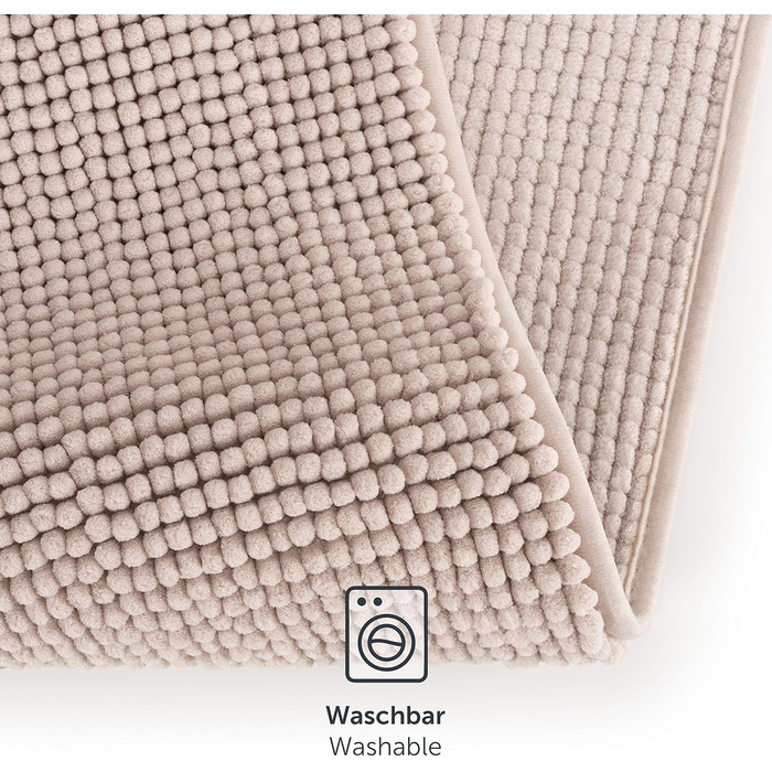 М’який килимок для ванної кімнати Blumtal 70x120 см, високий ворс Chenille, протиковзкий та придатний для прання, сертифікат Oeko-TEX, бежевий