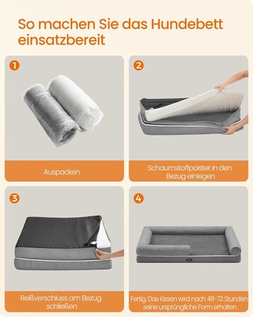 Feandrea Orthopedic Dog Bed, Dog Cushion, Dog Basket, Soft Padding, Dog Sofa, Raised Sides, Removable and Washable Cover, 91 x 71 x 20 cm, Non-Slip Bottom, PGW076G01 (L 135 x W 107 x H 25 cm, Light Grey)