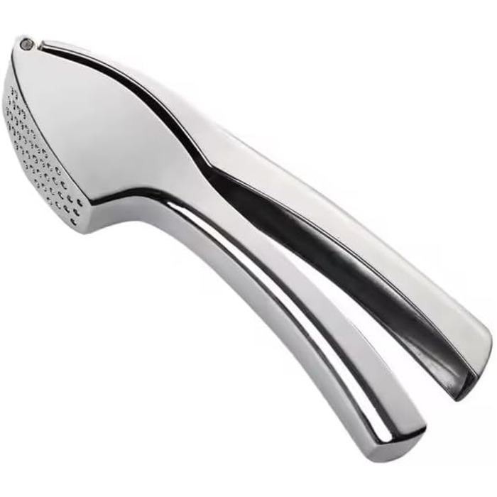 Пресс для часнику з нержавіючої сталі, 15,5 x 2,5 см, кут відкривання 160°, придатний для миття в посудомийній машині, чорно-срібний