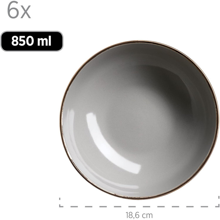 Сервіз MÄSER Metallic Rim: 24-частинний набір посуду для 6 осіб, сірий, з металевим оздобленням, з каменю