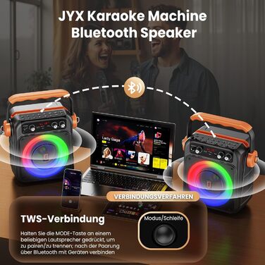 Караоке машина JYX MS82 з 2 мікрофонами, Bluetooth 5.3, USB/TF/AUX, LED-підсвітка, портативна колонка для вечірок та відпочинку