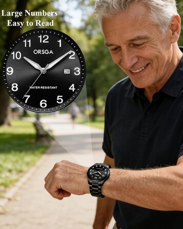 Годинник чоловічий CIVO з великими цифрами: аналоговий, водонепроникний, з датою, свідовий, для людей з поганим зором, з нержавіючої сталі, чорний