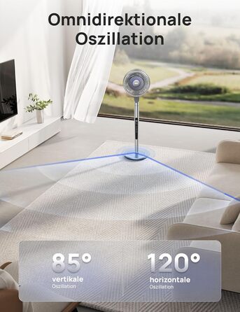 Вентилятор Dreo з інтелектуальним керуванням, висота 101,6–111,8 см, тихий DC вентилятор для спальні, кут огляду 120°+85°, повітряний потік 30,5 м, срібний