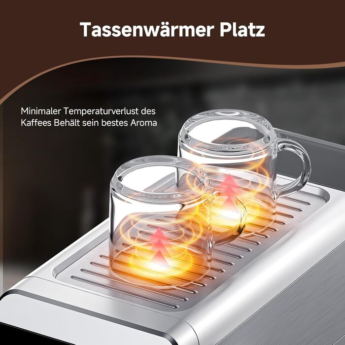 AMZCHEF Siebträgermaschine 20 Bar with LED Display Home 2-in-1 Espresso Machine with 1.2L Detachable Tank for Home Gifts, Compact Stainless Steel Latte Machine, 1350W