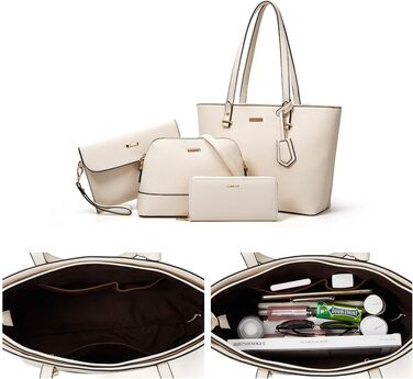 YTL Сумка-шопер жіноча велика бежева 4 в 1: сумка на плече, кросбоді, гаманець, картник - для офісу, школи, покупок, подорожей