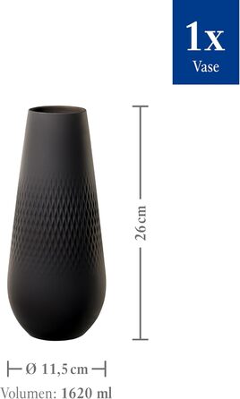 Villeroy & Boch Manufacture Noir - Ваза Квадратна No. 3, Чорна Матова, Висока Ваза для Пампасной Травы, Підлогова Ваза, Велика Ваза для Троянд, Декоративна Кераміка, Преміум Порцеляна, Чорний Квадратний, Висока