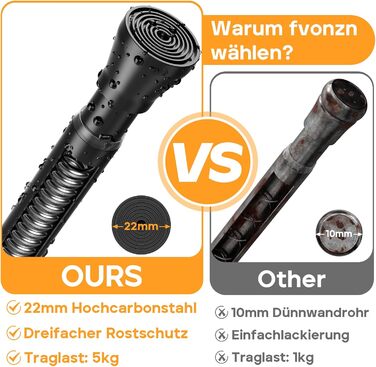 Телескопічна штанга для карнизів та душових дверей без свердління, 120-200 см (підходить для 120-196,5 см), нержавіюча сталь, регульована, чорна